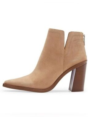 VINCE CAMUTO Welland 4” Heel Camel Tan Ankle Booties Suede Leather Boots